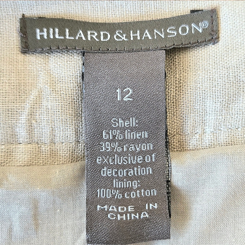 Linen Peasant Skirt Beige w Brown Embroidery Knee Length / Sz 12 - Picture 8 of 11